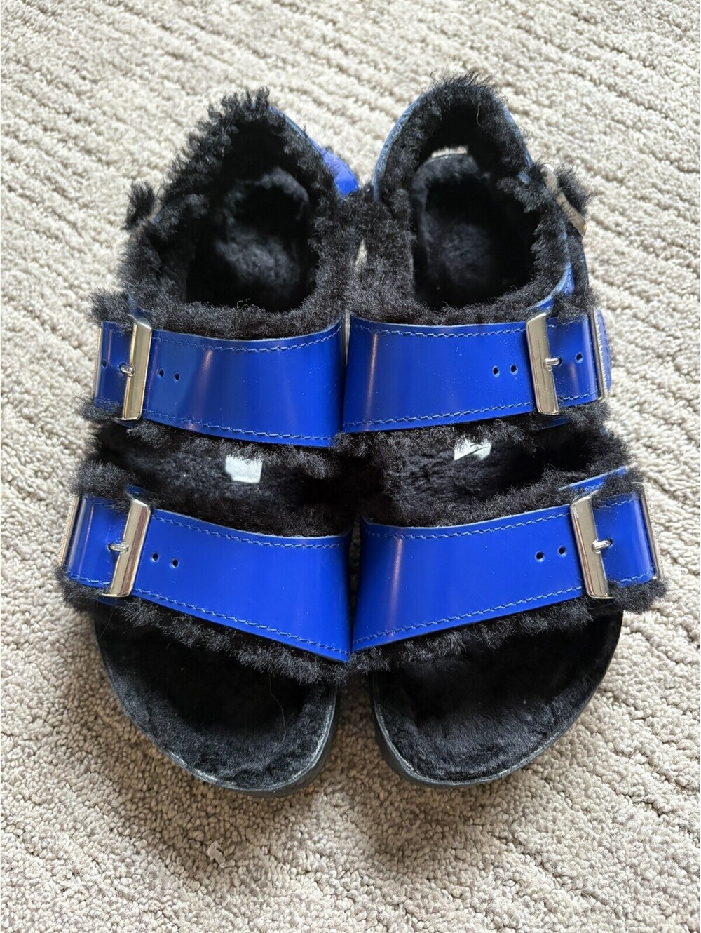 new BIRKENSTOCK 1774 Shearling Leather Sandals MILANO EXQUISITE blue 38 US7 UK5